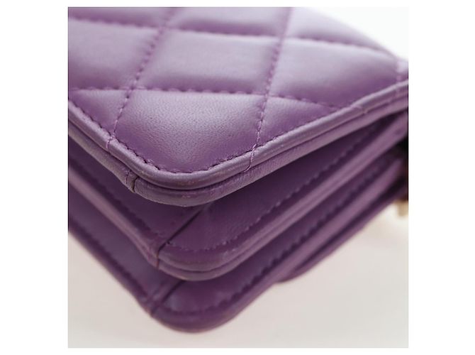 CHANEL Matelasse Chain Shoulder Pouch Lamb Skin Purple Gold CC Auth 195109M Dourado Roxo - vista 22