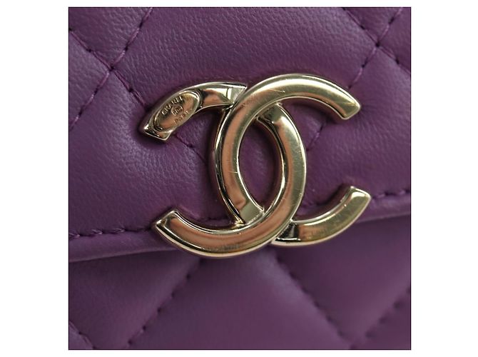 CHANEL Matelasse Chain Shoulder Pouch Lamb Skin Purple Gold CC Auth 195109M Dourado Roxo - vista 23