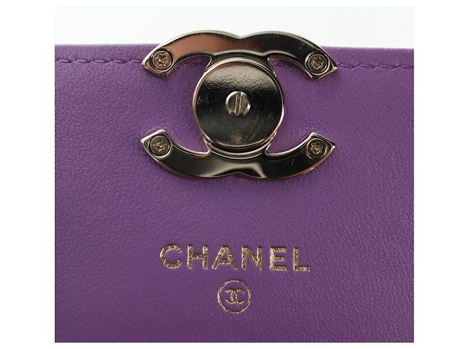 CHANEL Matelasse Chain Shoulder Pouch Lamb Skin Purple Gold CC Auth 195109M Dourado Roxo - vista 24