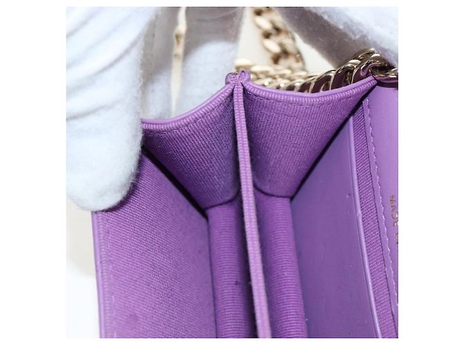 CHANEL Matelasse Chain Shoulder Pouch Lamb Skin Purple Gold CC Auth 195109M Dourado Roxo - vista 26