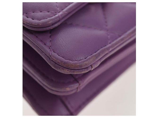 CHANEL Matelasse Chain Shoulder Pouch Lamb Skin Purple Gold CC Auth 195109M Dourado Roxo - vista 8