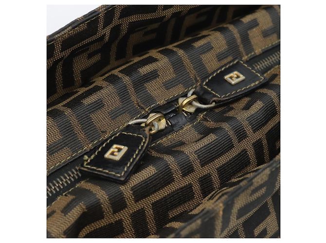 Borsa a mano FENDI Zucca Canvas Marrone Nero Auth 196063 - vista 10