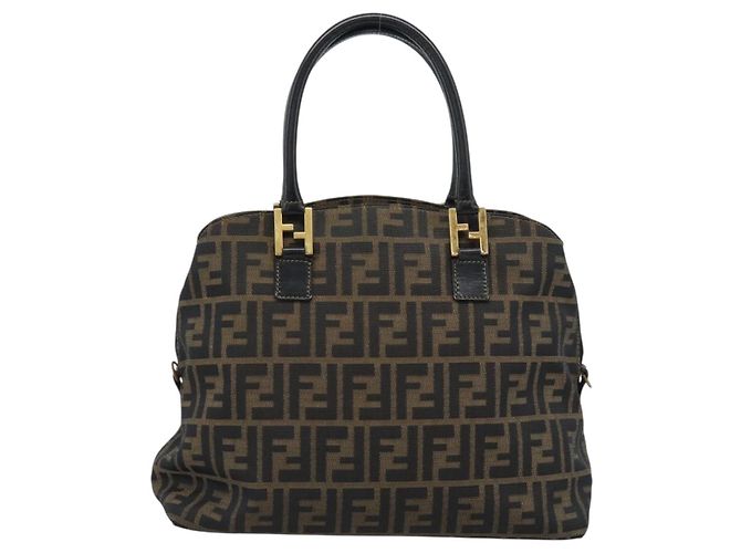 Borsa a mano FENDI Zucca Canvas Marrone Nero Auth 196063 - vista 13