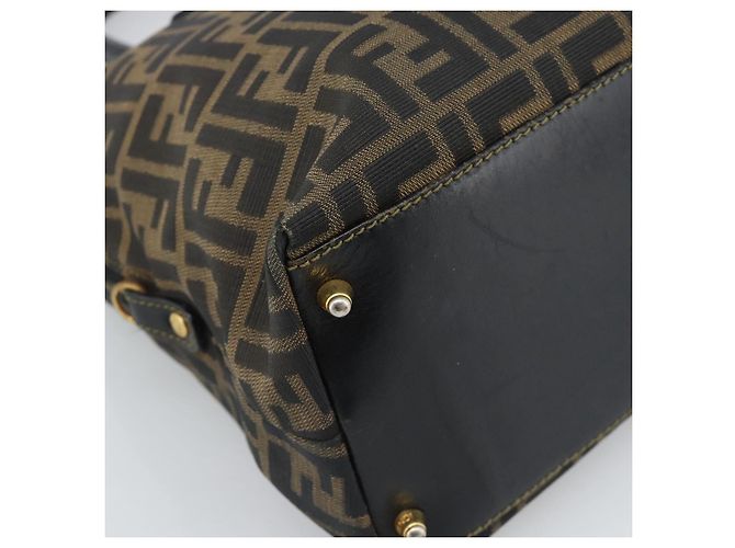 Borsa a mano FENDI Zucca Canvas Marrone Nero Auth 196063 - vista 14