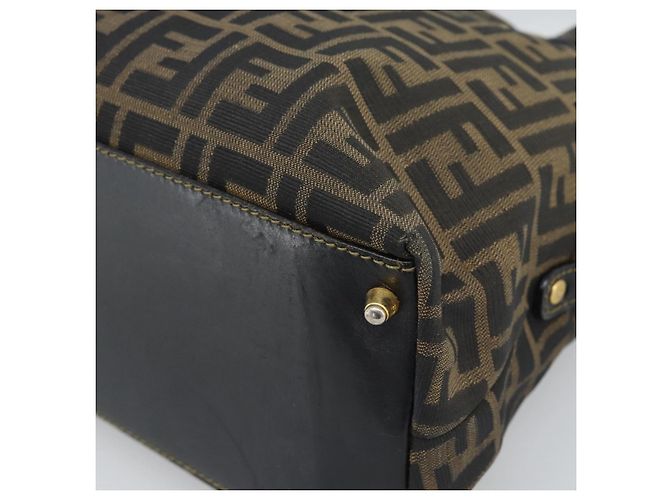 Borsa a mano FENDI Zucca Canvas Marrone Nero Auth 196063 - vista 15
