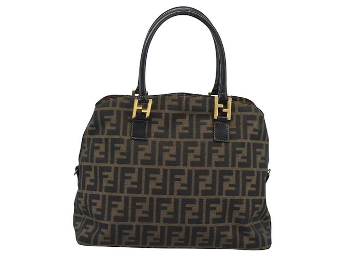 Borsa a mano FENDI Zucca Canvas Marrone Nero Auth 196063 - vista 2
