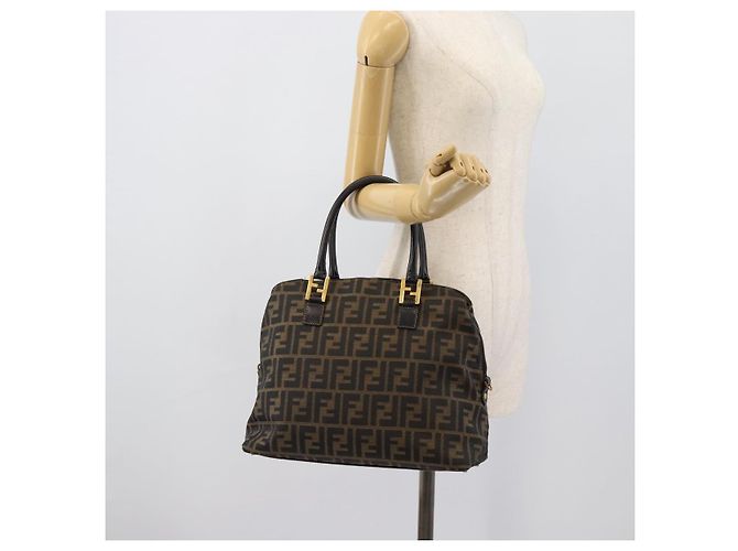 Borsa a mano FENDI Zucca Canvas Marrone Nero Auth 196063 - vista 24