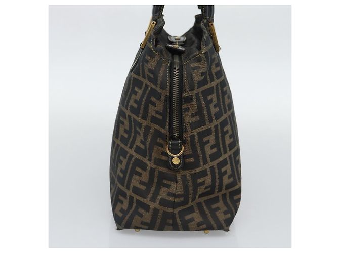 Borsa a mano FENDI Zucca Canvas Marrone Nero Auth 196063 - vista 4