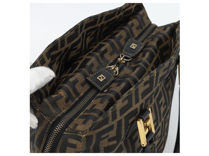 Borsa a mano FENDI Zucca Canvas Marrone Nero Auth 196063 - vista 6