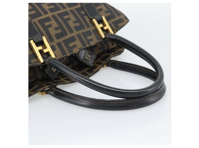 Borsa a mano FENDI Zucca Canvas Marrone Nero Auth 196063 - vista 7