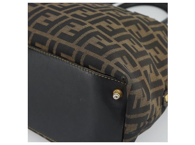 Borsa a mano FENDI Zucca Canvas Marrone Nero Auth 196063 - vista 9