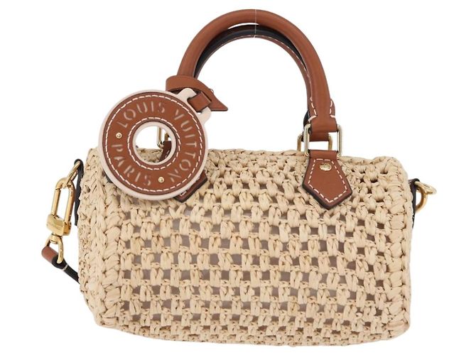LOUIS VUITTON Nano Speedy Borsa a Mano Raffia 2way Beige Oro M83525 LV Auth 195336SAM - vista 13