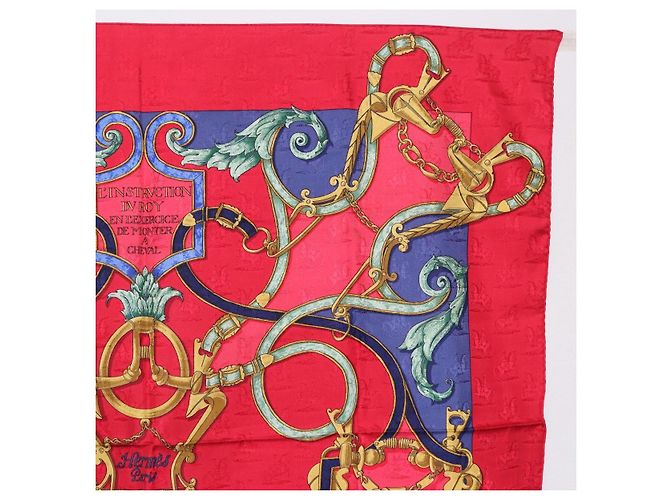 Hermès Foulard HERMES Carre90 Seta Rosso Auth 195639 - vista 4