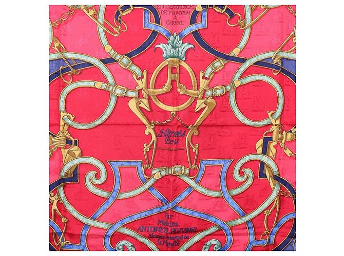 Hermès Foulard HERMES Carre90 Seta Rosso Auth 195639 - vista 6