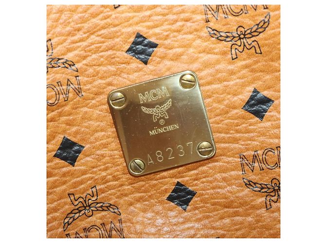 Borsa Boston MCM Logogram Vicetos PVC Pelle 2way Marrone Oro Auth 192616A D'oro - vista 12