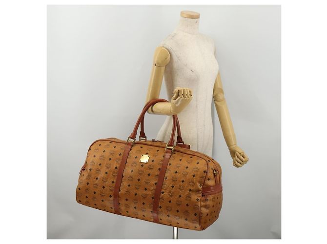 Borsa Boston MCM Logogram Vicetos PVC Pelle 2way Marrone Oro Auth 192616A D'oro - vista 24