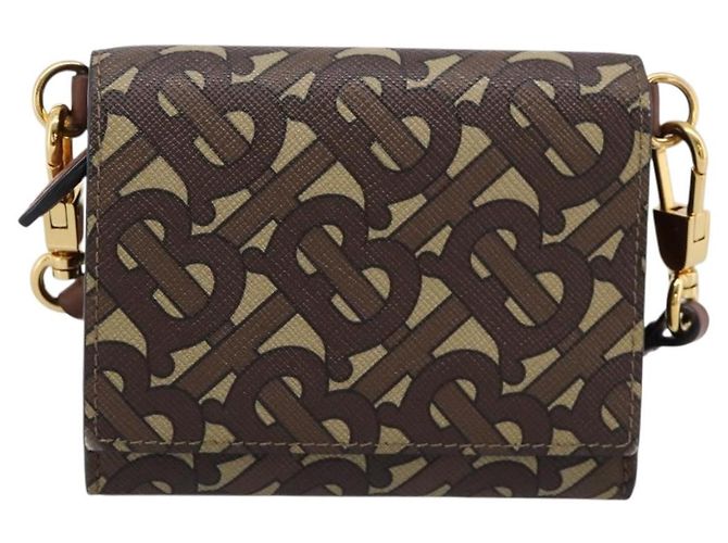 BURBERRY TB Monogram Portamonete Borsa a Tracolla PVC Brown Gold Auth 196826V Marrone D'oro - vista 13