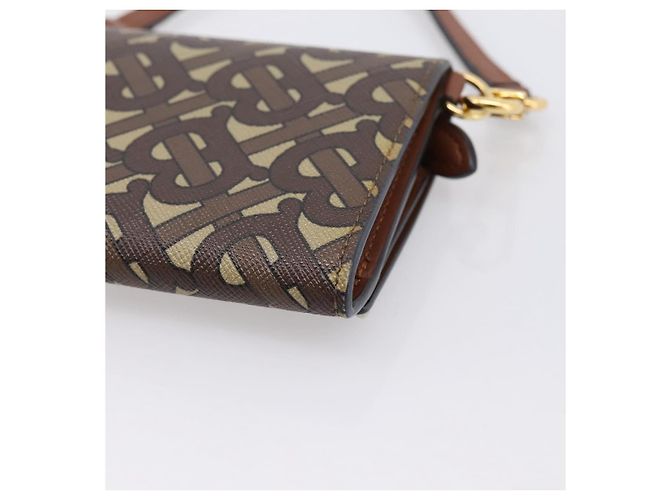 BURBERRY TB Monogram Portamonete Borsa a Tracolla PVC Brown Gold Auth 196826V Marrone D'oro - vista 16