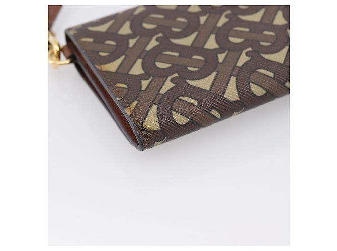 BURBERRY TB Monogram Portamonete Borsa a Tracolla PVC Brown Gold Auth 196826V Marrone D'oro - vista 17
