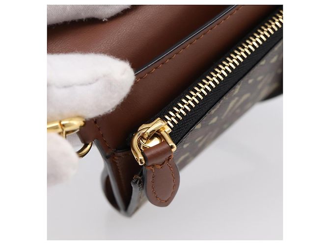 BURBERRY TB Monogram Portamonete Borsa a Tracolla PVC Brown Gold Auth 196826V Marrone D'oro - vista 20