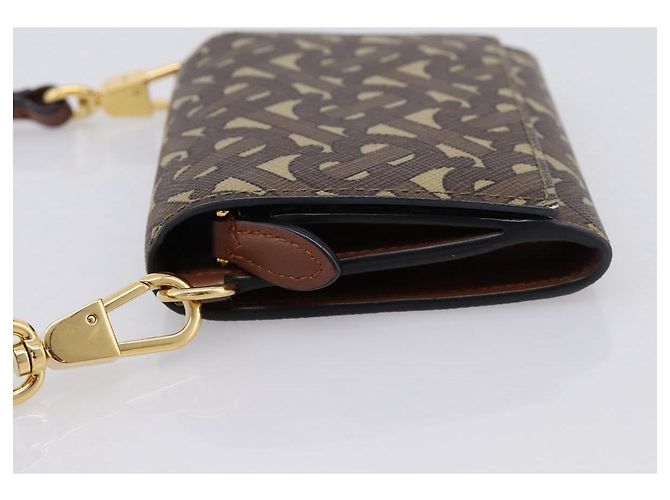 BURBERRY TB Monogram Portamonete Borsa a Tracolla PVC Brown Gold Auth 196826V Marrone D'oro - vista 3