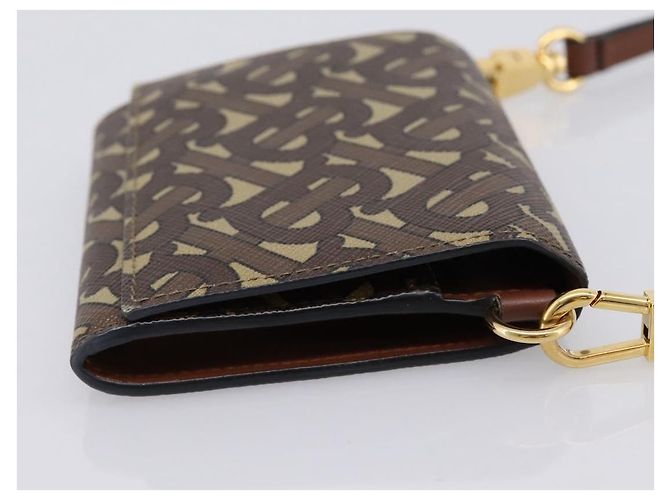 BURBERRY TB Monogram Portamonete Borsa a Tracolla PVC Brown Gold Auth 196826V Marrone D'oro - vista 4