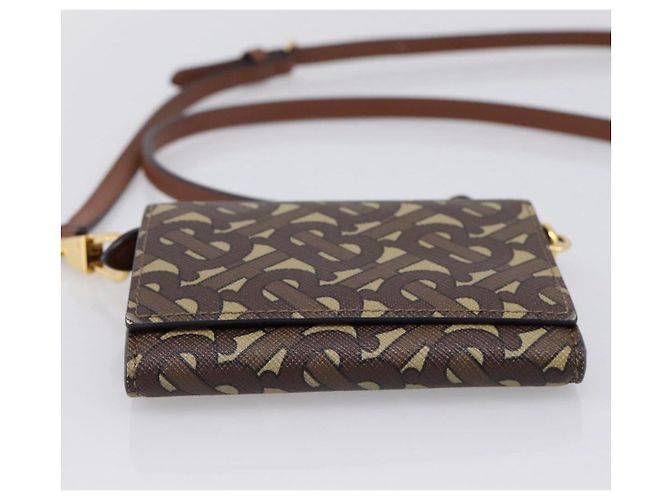 BURBERRY TB Monogram Portamonete Borsa a Tracolla PVC Brown Gold Auth 196826V Marrone D'oro - vista 5