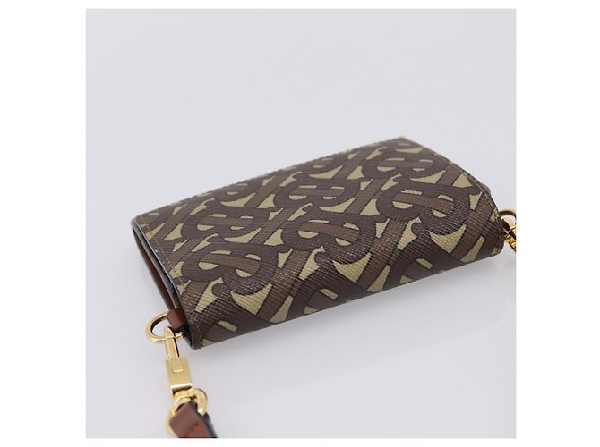 BURBERRY TB Monogram Portamonete Borsa a Tracolla PVC Brown Gold Auth 196826V Marrone D'oro - vista 6