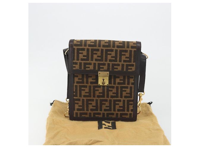 Borsa a tracolla FENDI Zucca Canvas Marrone Tono Oro Auth gh2256 - vista 12