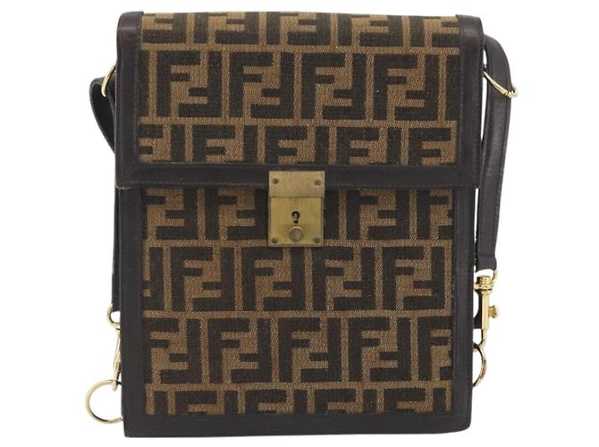 Borsa a tracolla FENDI Zucca Canvas Marrone Tono Oro Auth gh2256 - vista 13