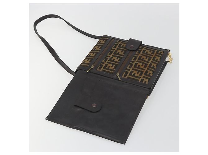 Borsa a tracolla FENDI Zucca Canvas Marrone Tono Oro Auth gh2256 - vista 19