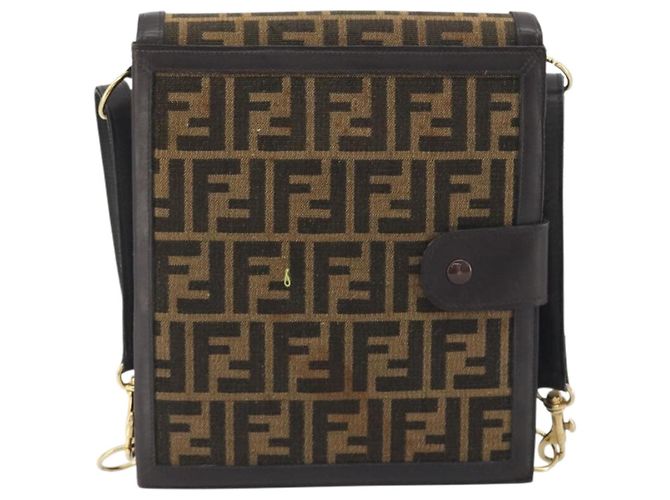 Borsa a tracolla FENDI Zucca Canvas Marrone Tono Oro Auth gh2256 - vista 2