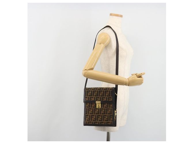 Borsa a tracolla FENDI Zucca Canvas Marrone Tono Oro Auth gh2256 - vista 28