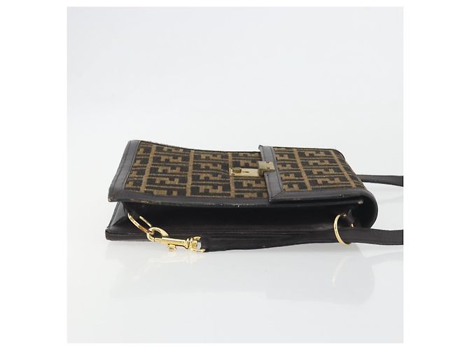 Borsa a tracolla FENDI Zucca Canvas Marrone Tono Oro Auth gh2256 - vista 3