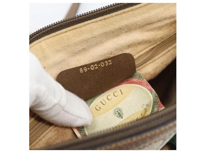 GUCCI GG Supreme Web Sherry Line Bag PVC Beige Gold 89 02 032 Auth 195081 Bege Dourado - vista 12