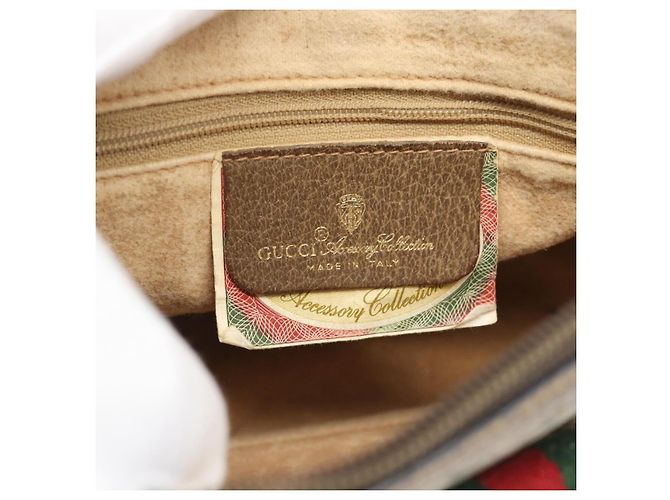 GUCCI GG Supreme Web Sherry Line Bag PVC Beige Gold 89 02 032 Auth 195081 Bege Dourado - vista 19