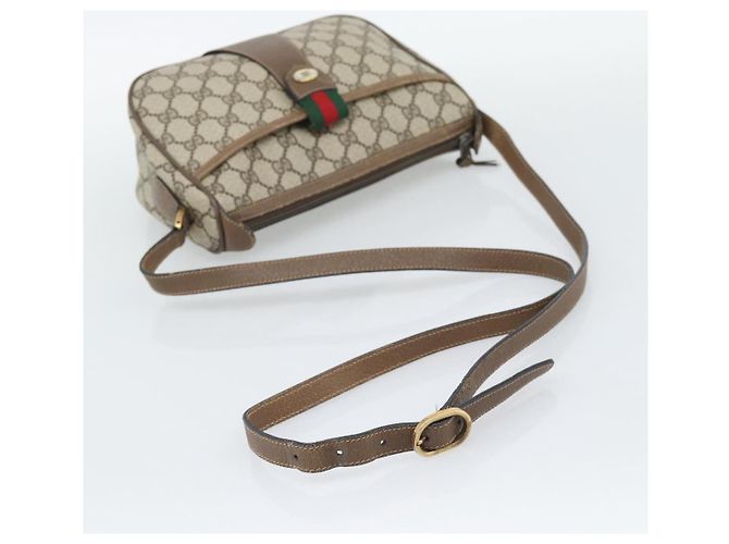 GUCCI GG Supreme Web Sherry Line Bag PVC Beige Gold 89 02 032 Auth 195081 Bege Dourado - vista 7