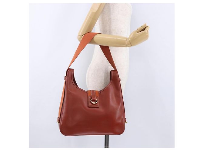 Hermès Borsa a Spalla HERMES Sako Pelle Marrone Gold Auth 195752M D'oro - vista 20