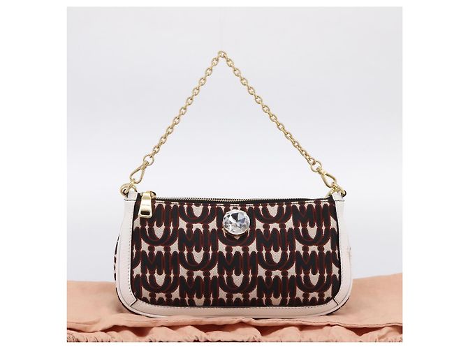 Miu Miu Schultertasche mit Kette Canvas 2way Beige Gold Auth 195364V - Ansicht 12
