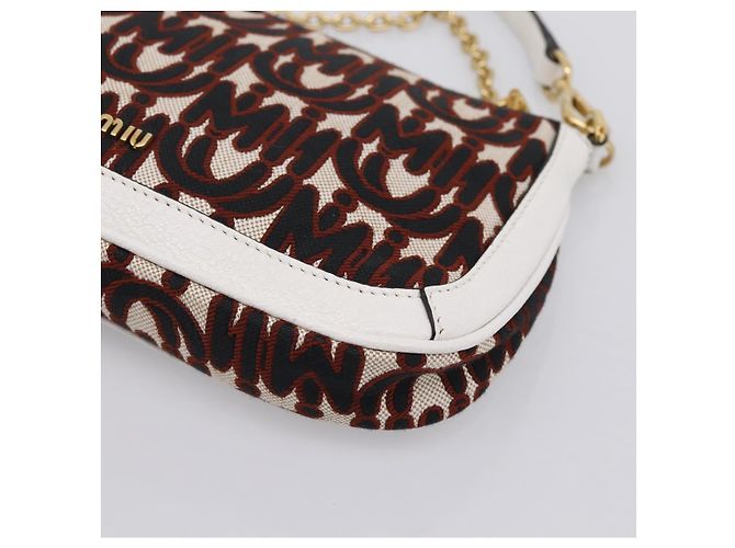 Miu Miu Schultertasche mit Kette Canvas 2way Beige Gold Auth 195364V - Ansicht 18