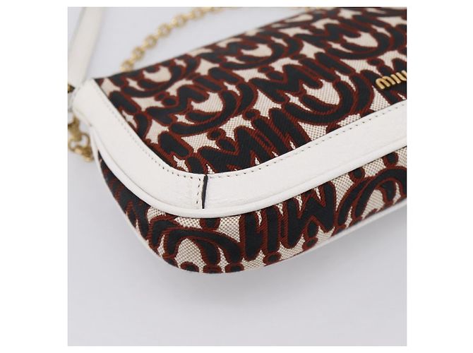 Miu Miu Schultertasche mit Kette Canvas 2way Beige Gold Auth 195364V - Ansicht 19