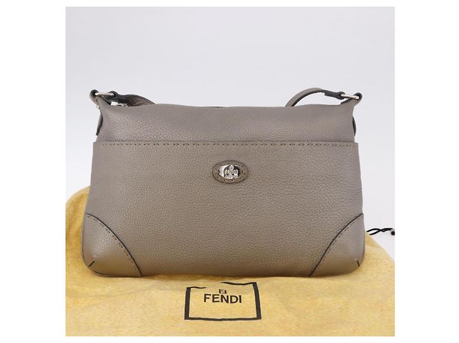 FENDI Celeria Schultertasche aus Leder Grau Silber authentisch 195653V Braun - Ansicht 12