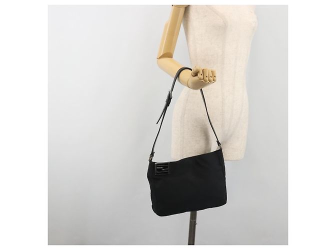 Borsa a tracolla FENDI Nylon Black Silver Auth 195365A Nero Argento - vista 23