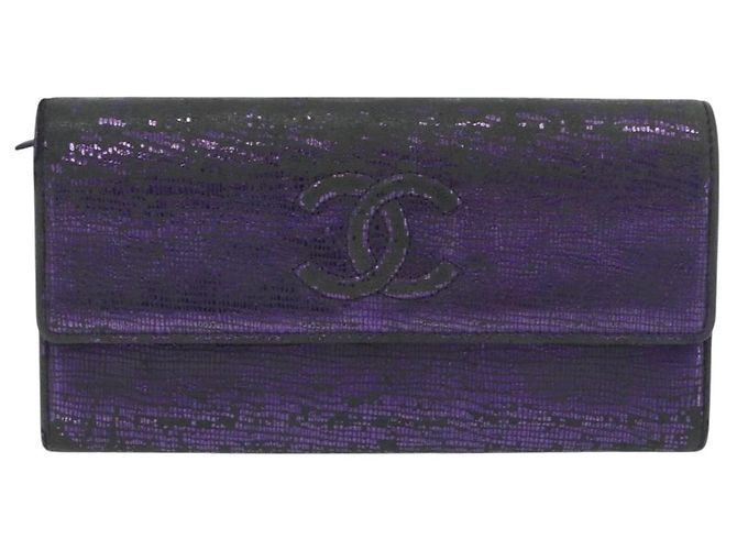 CHANEL Langer Geldbeutel Leder Lila CC Auth 196318 - Ansicht 13