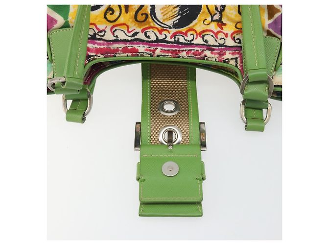 Borsa a mano PRADA Nylon Green Silver Auth 195238A Argento Verde - vista 10