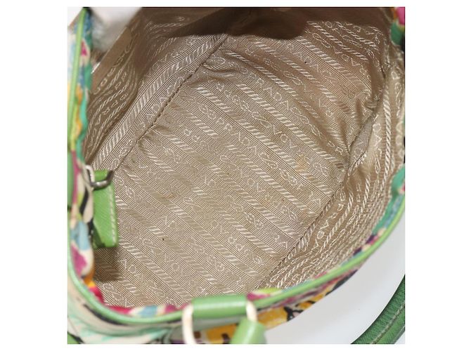 Borsa a mano PRADA Nylon Green Silver Auth 195238A Argento Verde - vista 11