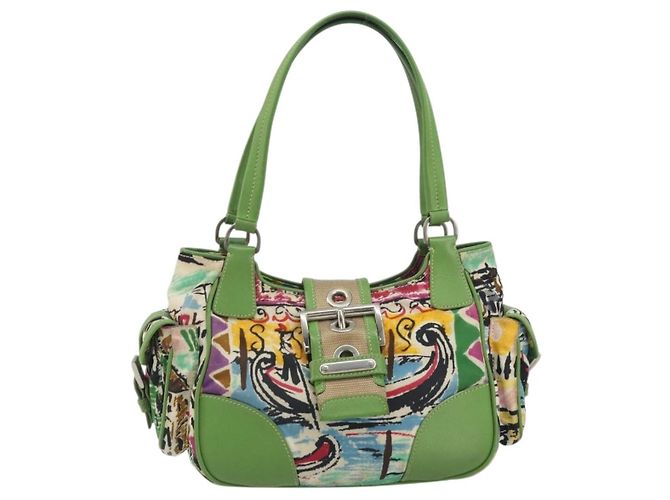Borsa a mano PRADA Nylon Green Silver Auth 195238A Argento Verde - vista 13