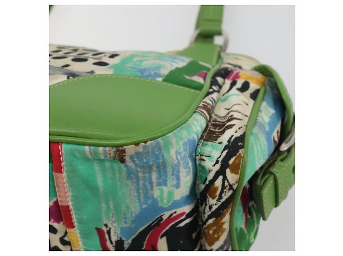 Borsa a mano PRADA Nylon Green Silver Auth 195238A Argento Verde - vista 15