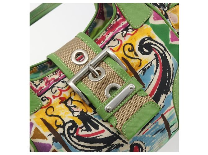 Borsa a mano PRADA Nylon Green Silver Auth 195238A Argento Verde - vista 17
