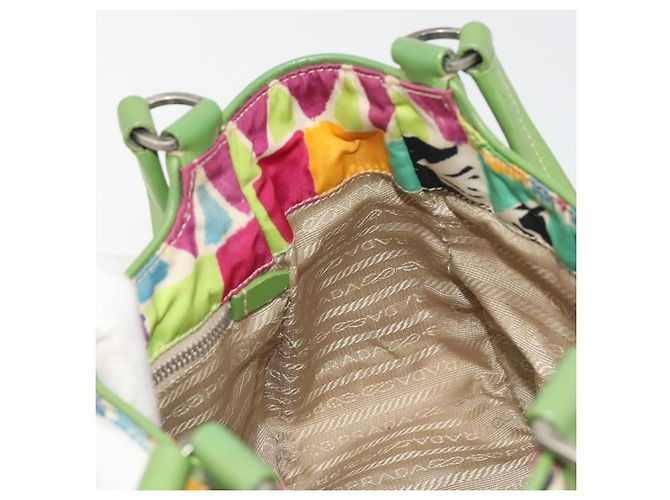 Borsa a mano PRADA Nylon Green Silver Auth 195238A Argento Verde - vista 19